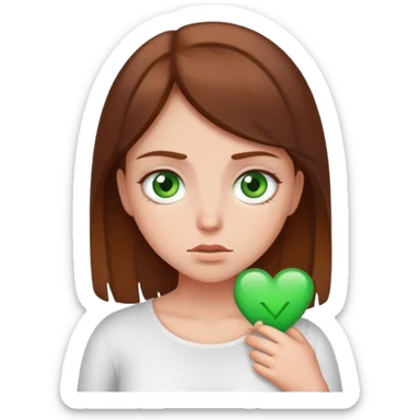 Girl with tummy ache brown hair green eyes sticker