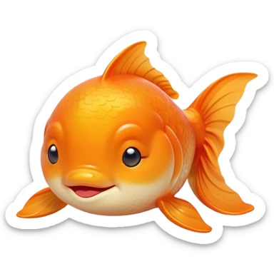 Meme-Worthy Cute Sleeping Orange Goldfish Portrait Emoji, Head resting peacefully with a contented smile, showcasing a streamlined, graceful body with a luxuriously soft vibrant orange hue, eyes closed in a serene, floating nap, Simplified yet hilariously adorable features, highly detailed, glowing with a soft, drowsy light, high shine, relaxed and utterly lovable, stylized with an air of playful laziness, bright and heartwarming, soft glowing outline, capturing the essence of a comically sleepy goldfish, so meme-worthy it feels like it could instantly become the next viral sensation of adorable slumber! sticker