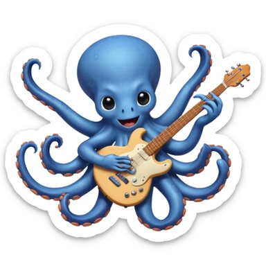 happy octopus with multiple arms playing guitar sticker