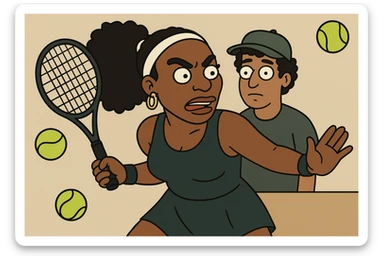 Serena Williams tennis Tennis balls a man black curly hair dark green a hat the people sticker