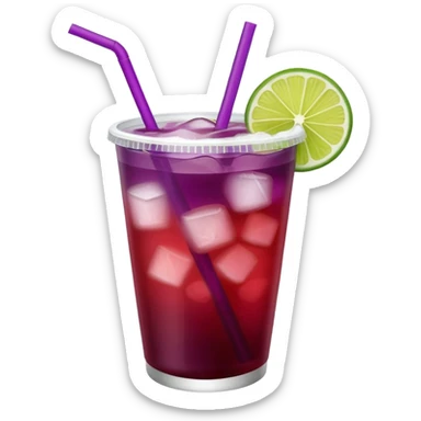 maroon purple cocktail with a lime wedge in the drink in a plastic cup with lid and straw - no lime on edge

 sticker
