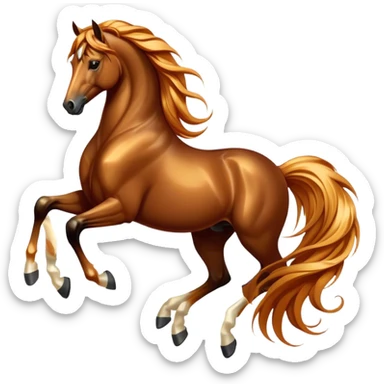 Cinematic Elegant Bay Horse Portrait Emoji, Head held high with a serene, majestic gaze, showcasing a magnificent bay fur with a rich, lustrous sheen, a flowing mane and tail, and radiant amber eyes that exude beauty and grace, Simplified yet majestically refined features, highly detailed, glowing with a soft, ethereal light, high shine, poised and breathtaking, stylized with an air of pure elegance, capturing the essence of a stunning and graceful steed, so beautiful it feels like it could gallop out of the screen with effortless charm! sticker