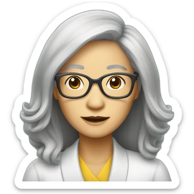 Chinese senior lady with long hair wear glasses sticker