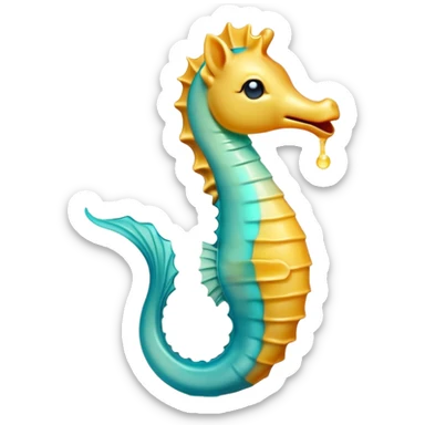 Cinematic Cute Yawning Sea Horse Portrait Emoji, Head tilted slightly with a dramatic, wide-open yawn, showcasing a slender, gracefully curved body with a softly drooping tail and sleepy, half-closed eyes, Simplified yet irresistibly adorable features, highly detailed, glowing with a soft, cozy aquatic glow, high shine, relaxed yet expressive, stylized with a dash of whimsical marine charm, soft glowing outline, capturing the essence of a drowsy yet affectionate sea horse that appears ready to stretch out for a nap! sticker