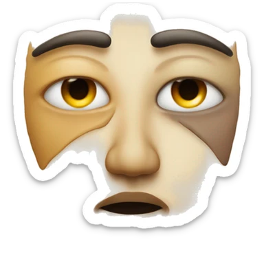 An abstract face divided in two, with one half in warm tones and expressing a faint smile, and the other half in cool tones with a soft tear. sticker