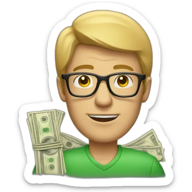 guy with glasses with a lot of cash sticker