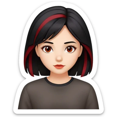 medium length haired girl, black hair with brown mix with red highlights, beautiful sticker