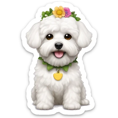White Maltipoo with flower collar  sticker