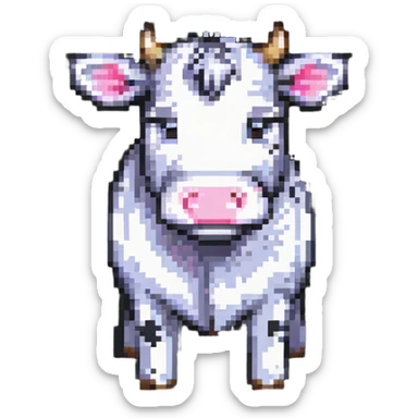 extremely blocky ultra-minimal pixel art Minecraft cow emoji with only 2 or 3 large square pixels, bright playful colors, childish and cute sticker