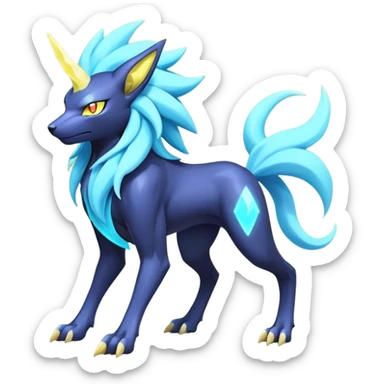  pastel dark bright vibrant futuristic lush warm-colored neon-glowing electric maned Luxray-Suicune-Manectric-Fakémon-Vernid-Digimon-hybrid-creature (full body) sticker