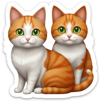 3 tiny short hair cats including a dark grey and white cat with green eyes, a ginger and white with orange eyes and a brown tabby and white with hazel eyes sticker