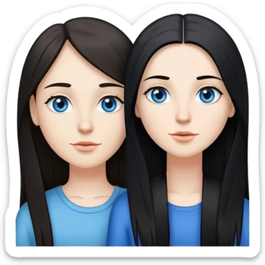 Lesbian couple with white skin. One with long straight black hair. One with long straight brown hair. Both with blue eyes  sticker