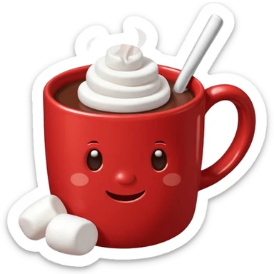 red mug of hot chocolate with marshmallows sticker
