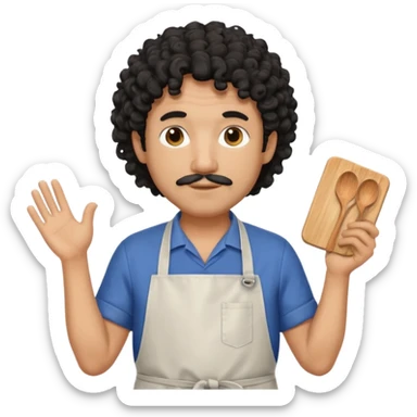 homme 50 ans cheveux frisé noir artiste peintre avec tablier d'art sticker