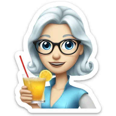 Pale Cinderella blue eyes wearing glasses drinking a cocktail  sticker