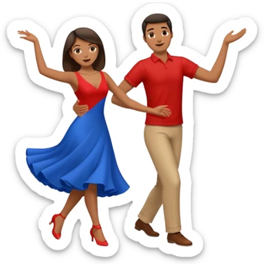 two people dancing- one wearing read and one wearing bue sticker
