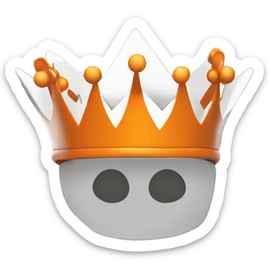 A crown, orange on the upside and white on the downside, in addition to a word seeker alliance sticker