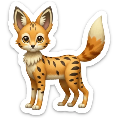 Big-eared big-eyed cute realistic animalistic feral digitigrade 4-legged anime-styled Meloetta-Trico-Vernid-Sergal-Serval-hybrid-fusion-creature-animal, full body sticker