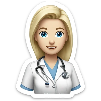 female doctor with blonde hair blue eyes pale skin blue stethoscope and grey scrub top sticker
