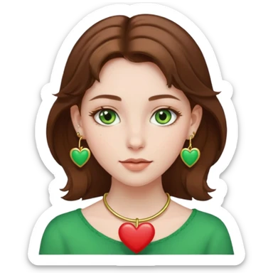hearts around pale girl with green eyes and brown hair and gold hoop earrings sticker