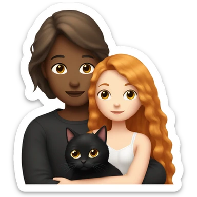 Girl with long straight ginger hair cuddling with a very fluffy black cat sticker