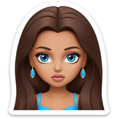 pretty bratz baddie, long brunette hair, pretty makeup, long lashes, blue eyes, tan skin sticker
