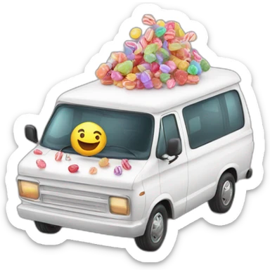 Kids in a white van that is written free candy on it sticker