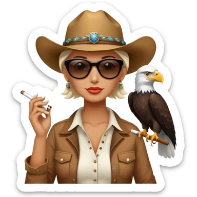 Country woman in cowboy hat with sunglasses with bald eagle on her arm and a cigarette in her mouth  sticker