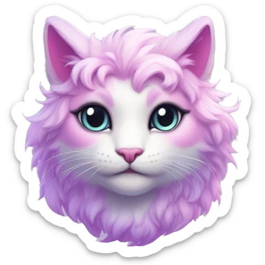 Kawaii colorful bright lilac-pink-white-gradient fantasy ethereal anthro feline fursona animal creature sticker