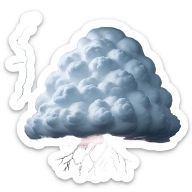 Cinematic Realistic Cumulonimbus Emoji, Towering and imposing, with dark, dramatic clouds reaching up into the sky in a billowing formation. Lightning flickers within, and the atmosphere is charged with energy, signaling a powerful storm ahead. Soft glowing outline, capturing the essence of raw power, intensity, and nature’s fury in a mighty cumulonimbus cloud! sticker