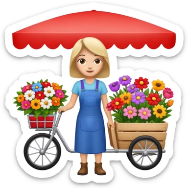 Shopper with flower bouquet,Farmers’ Market, background Flowers cart, market. sticker