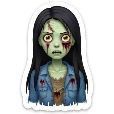 mulher zumbi cabelo liso tamanho grande preto sticker