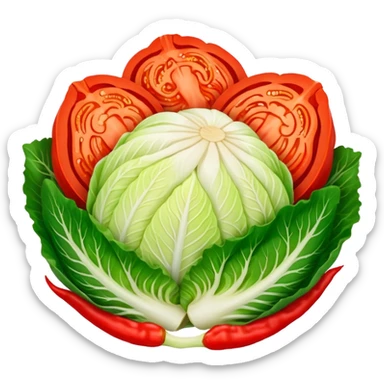 kimchi napa cabbage marinated in bright red pepper paste, vibrant red color, no face sticker
