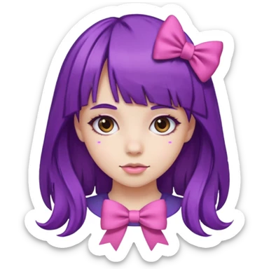 girl with bangs and purple hair and pink bow sticker