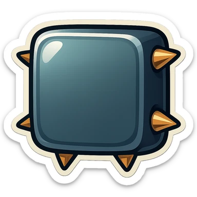 Replace the metallic rivets on the visible side edges with four short, fat spikes (one on each side), leaving the large 1x1 front face blank, in a retro sticker style. Keep the background transparent. sticker