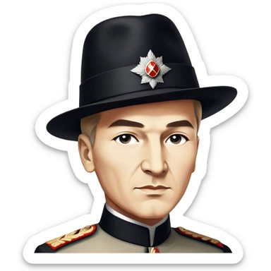 ​Cinematic Realistic Portrait of a Young Mustafa Kemal Atatürk, depicted in his iconic tall black hat and traditional attire with a confident, visionary expression, rendered with rich historical textures and warm, inspiring lighting that captures his youthful dynamism and transformative leadership, sticker