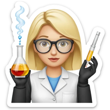 Eine hellblonde Chemikerin mit typischem Erlmeyerkolben in der Hand und Laborbrille auf sticker