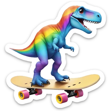 Dinosaur on skateboard on a rainbow sticker