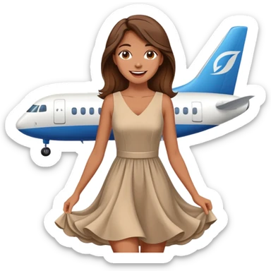  happy elegant beautiful girl flowy brown hair that is more valuable then corals excited to see the love of her life at the airport sticker