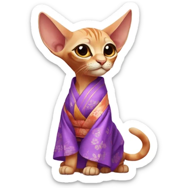 cute orange sphinx kitten in an puple kimono sticker