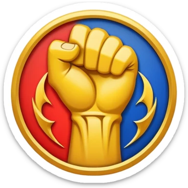 An emblem-style emoji representing striking martial arts, featuring a powerful fist and a dynamic kick in action. The design incorporates sleek lines and bold shapes, symbolizing speed and precision. The emblem includes subtle accents of traditional martial arts elements like a dragon or an ancient symbol, all set against a clean sticker