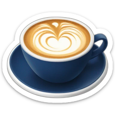 Flat white coffee with latte art in a dark blue cup sticker