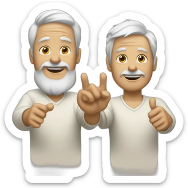 two old white best friends one hand up no mustache sticker