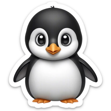 Cinematic Noble Baby Penguin Portrait Emoji, Poised with an air of innocent regality, featuring soft, downy feathers in crisp black and white and wide, soulful eyes, Simplified yet sharp and sophisticated features, highly detailed, glowing with a gentle, dignified polar glow, high shine, intelligent and charming, stylized with an air of cherubic majesty, focused and attentive, soft glowing outline, capturing the essence of a tiny arctic noble that feels as though it could waddle out of the screen with effortless authority! sticker