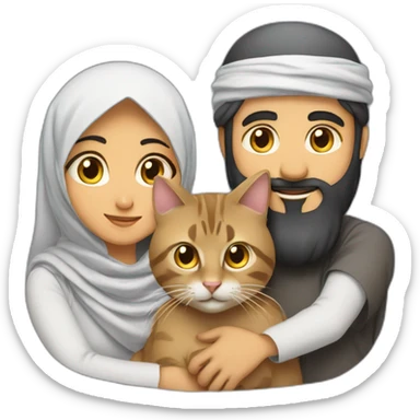 A muslim coupe with a arabic man and a hijabi arab girl with a cat in their arms sticker