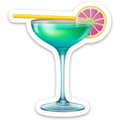 Bluish green cocktail with pink and yellow sticker