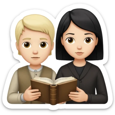 Crie uma figurinha pra stories de uma biblia aberta e um casal lendo (homem loiro e mulher branca cabelos pretos baixinha) sticker