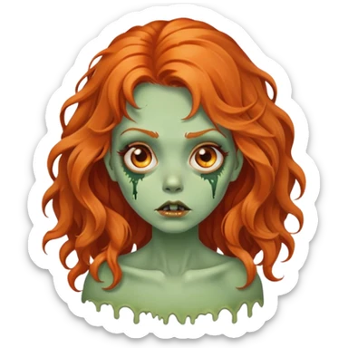 garota zumbi verde com o cabelo grande e ondulado cor laranja e olhos castanhos sticker