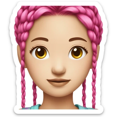 Korean beautiful young woman, hot pink split-dyed long hair with small breads sticker