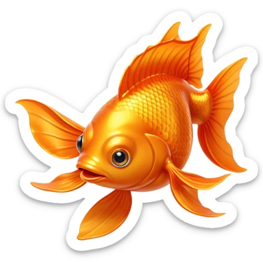 Cinematic Cute Orange Goldfish Portrait Emoji, Head tilted playfully and inquisitively, featuring a glossy, vibrant orange body with delicate, flowing fins, round, sparkling golden eyes filled with curiosity, Simplified yet irresistibly adorable features, highly detailed, glowing with a warm, friendly glow, high shine, affectionate and lively, stylized with a touch of whimsy, bright and endearing, soft glowing outline, capturing the essence of a mischievous yet loving goldfish, so playful it feels like it could swim out of the screen and into your heart! sticker